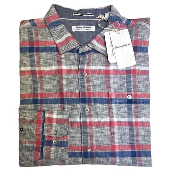 Tommy Bahama Canyon Beach Bonfire Plaid Flannel Shirt Men’s Medium Carbon Grey - Picture 5 of 8